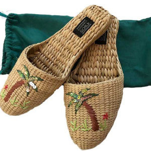 Sequin Palm Tree Applique Water Grass Slippers NEW